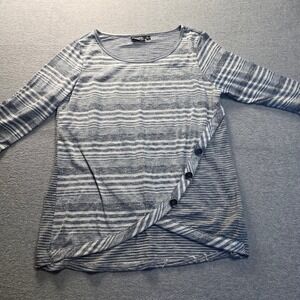 Asymmetrical Tunic Top Womens Large Blue Stripe Button Wrap Detail Onque Casual